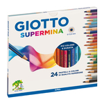 Supermina pastelli colorati - esagonali Ø 7,6mm lunghezza 18cm e mina Ø 3,8mm - colori assortiti - Giotto - astuccio 24 pastelli