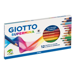 Supermina pastelli colorati - esagonali Ø 7,6mm lunghezza 18cm e mina Ø 3,8mm - colori assortiti - Giotto - astuccio 12 colori