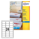 Etichetta adesiva J8159 Avery - bianco - adatta a stampanti inkjet - 63.5x33.9 mm - 24 etichette per foglio - conf. 25 fogli A4