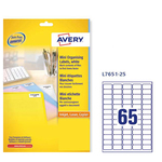 Etichetta adesiva L7651 - permanente - 38,1x21,2 mm - 65 etichette per foglio - bianco - Avery - conf. 25 fogli A4