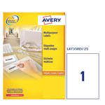 Etichetta adesiva L4735REV - rimovibile - 210x297 mm - 1 etichetta per foglio - bianco - Avery - conf. 25 fogli A4
