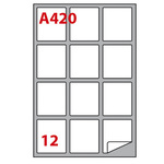 Etichetta adesiva A420 - permanente - 63,5x72 mm - 12 etichette per foglio - bianco - Markin - scatola 100 fogli A4