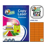 Etichetta adesiva LP4F - permanente - 70x36 mm - 24 etichette per foglio - arancio fluo - Tico - conf. 70 fogli A4