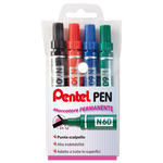 Marcatore permanente N60 - punta a scalpello  3,90-5,50mm - astuccio 4 colori assortiti  - Pentel
