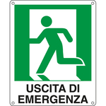 Cartello segnalatore - 25x31 cm - USCITA DI EMERGENZA (sinistra) - alluminio - Cartelli Segnalatori