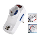 Adattatore rotante con interruttore - 2 prese bipasso 2P+T 10/16A + 1 presa Schuko + 2 prese USB - MKC