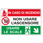 Cartello segnalatore multisimbolo - 30x20 cm - IN CASO DI INCENDIO NON USARE L\ASCENSORE& - alluminio - Cartelli Segnalatori