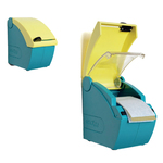 Dispenser con cutter per bendaggio Softnext - 15,5x9x16,5 cm - azzurro/giallo - PVS