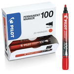 Scatola Marcatore Permanente Markers 100  - punta tonda 4,50mm - rosso - Pilot - conf. 15 pezzi + 5 pezzi gratis