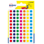 Etichetta adesiva tonda PSA - permanentei - ø 8 mm - colori assortiti - Avery - blister 420 etichette