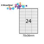 Etichetta adesiva - permanente - 70x36 mm - 24 etichette per foglio - bianco - Starline - conf. 100 fogli A4