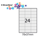 Etichetta adesiva - permanente - 70x37 mm - 24 etichette per foglio - bianco - Starline - conf. 100 fogli A4
