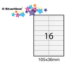 Etichetta adesiva - permanente - 105x36 mm - 16 etichette per foglio - bianco - Starline - conf. 100 fogli A4