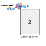 Etichetta adesiva- permanente - 210x148.5 mm - 2 etichette per foglio - bianco - Starline - conf. 100 fogli A4