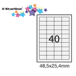 Etichetta adesiva - permanente - 48,5x25,4 mm - 40 etichette per foglio - bianco - Starline - conf. 100 fogli A4