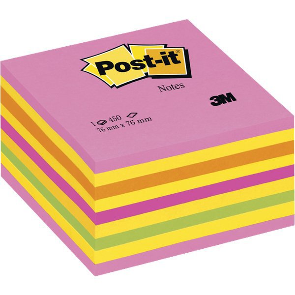 Post-it Cubi Neon - 76x76 mm - rosa neon,giallo neon,arancio neon,rosa  ultra,verde neon - 2028-NP 