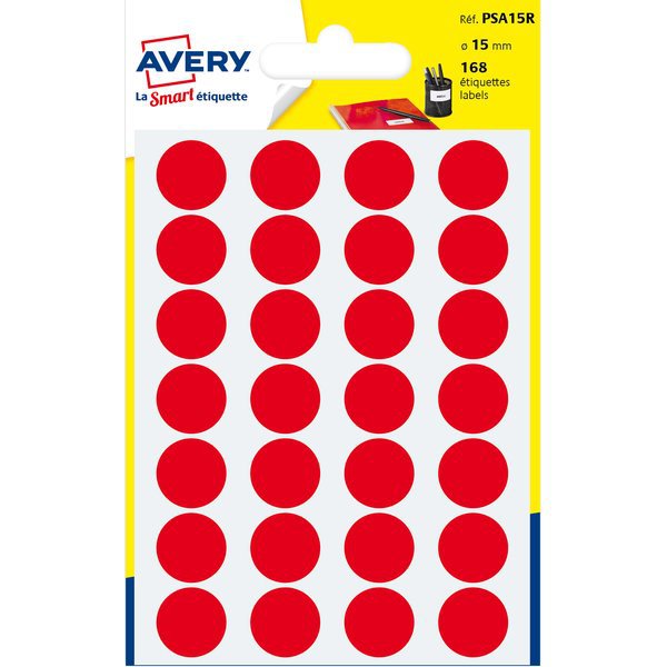 Agipa Bustina Etichette Rotonde Adesive 15mm - 140 Pezzi Assortiti Blu, Giallo, Verde, Rosso