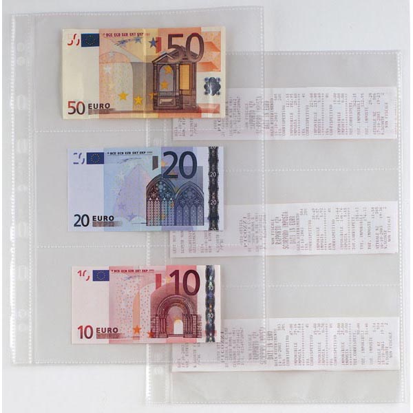 Buste forate Atla Porta Banconote e Scontrini - 6 Spazi - PPL - 21x29,7 cm - trasparente - Sei Rota - conf. 10 pezzi