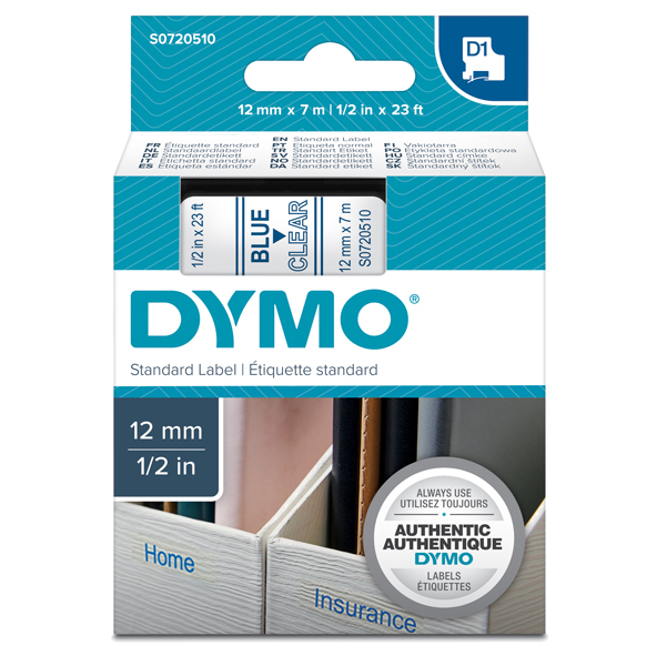 Nastro D1 450110 - 12 mm x 7 mt - blu/trasparente - Dymo