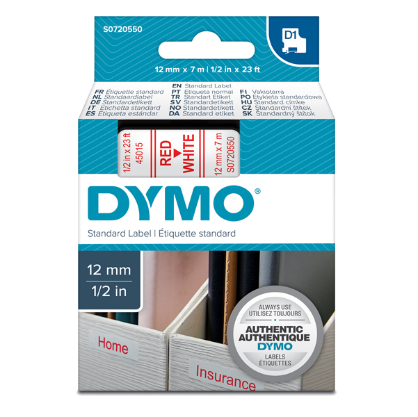 Nastro D1 450150 - 12 mm x7 mt - rosso/bianco - Dymo