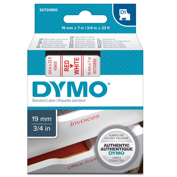 Nastro D1 458050 - 19 mm x 7 mt - rosso/bianco - Dymo