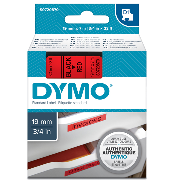 Nastro D1 458070 - 19 mm x 7 mt - nero/rosso - Dymo