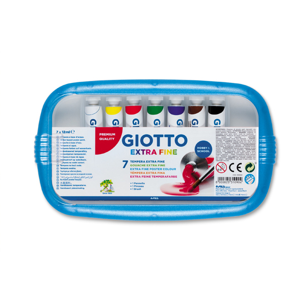 Astucci tubi tempere - 12ml - colori assortiti - Giotto - box da 7 tubetti