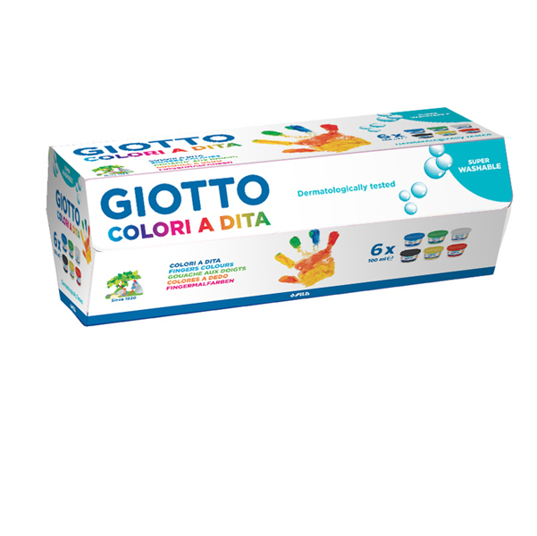 Colori a dita - 100ml - colori assortiti - Giotto - box da 6 barattoli