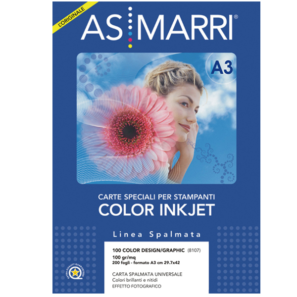 Carta inkjet - A3 - 100 gr - color design - patinata - bianco - As Marri - conf. 200 fogli