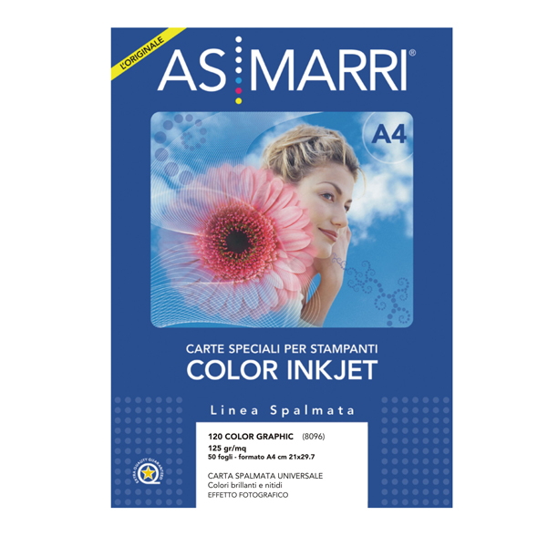 Carta inkjet - A4 - 125 gr - effetto opaco - bianco - As Marri - conf. 50 fogli