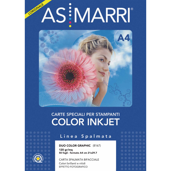 Carta inkjet - A4 - 120 gr - effetto opaco fronte/retro - bianco - As Marri - conf. 50 fogli