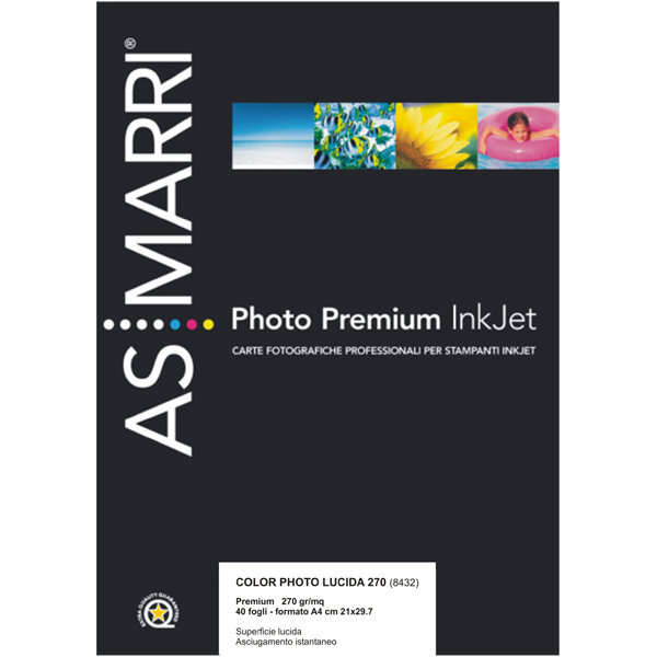 Carta fotografica Inkjet - A4 - 270 gr - effetto lucido - bianco - As Marri - conf. 40 fogli