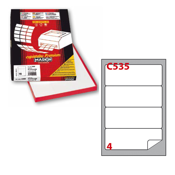 Etichetta adesiva C535 - permanente - 190x61 mm - 4 etichette per foglio - bianco - Markin - scatola 100 fogli A4