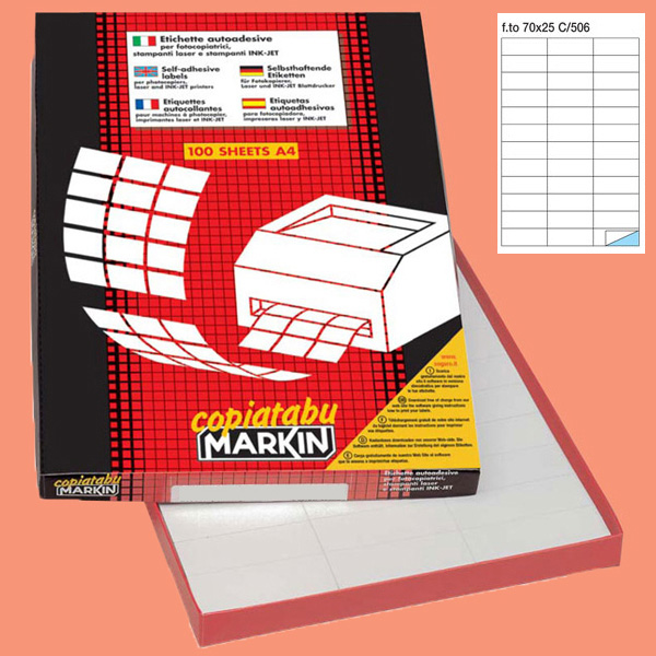 Etichetta adesiva C506 - permanente - 70x25 mm - 36 etichette per foglio - bianco - Markin - scatola 100 fogli A4