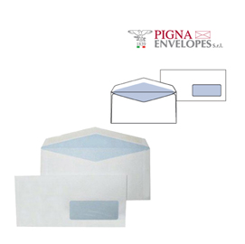 Busta bianca con finestra - serie Glace - 110x230 mm - 70 gr - Pigna - conf. 25 pezzi