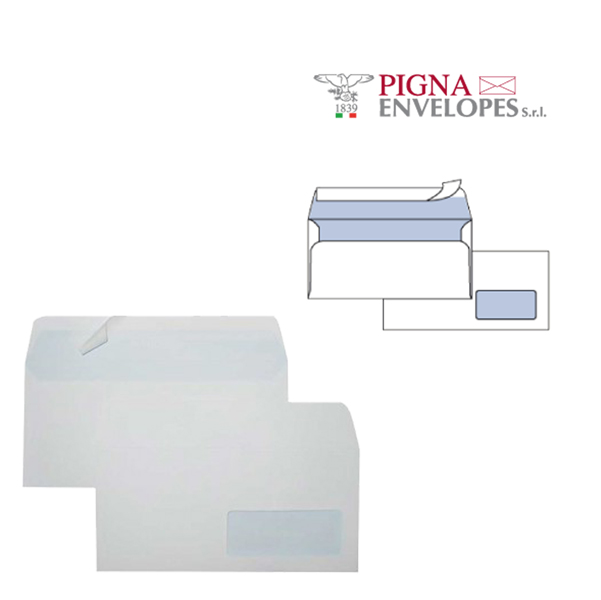 Busta bianca con finestra - serie Edera Strip - 110x230 mm - 90 gr - Pigna - conf. 25 pezzi