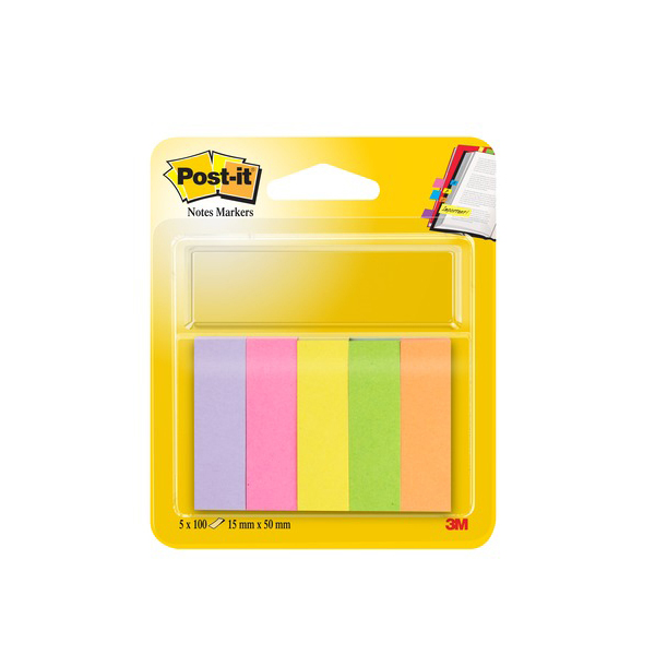 Segnapagina Post it® in carta - 15x50 mm - 5 colori Neon - Post it® - conf. 500 pezzi