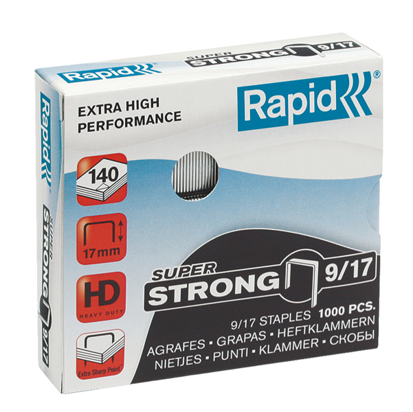 Punti Rapid Super Strong - alti spessori - 9/17 - acciaio zincato - metallo - Rapid - conf. 1000 pezzi