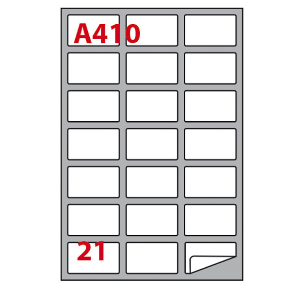 Etichetta adesiva A410 - permanente - 63,5x38,1 mm - 21 etichette per foglio - bianco - Markin - scatola 100 fogli A4