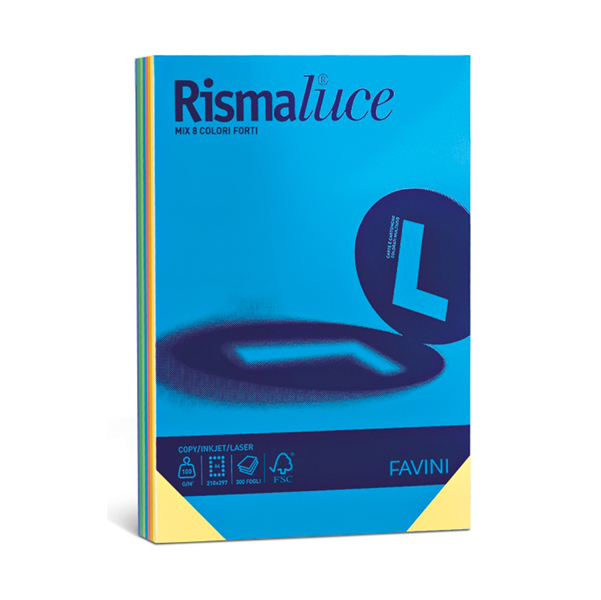 Carta Rismaluce - A3 - 90 gr - mix 8 colori - Favini - conf. 300 fogli