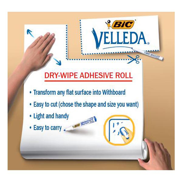 Lavagna bianca Velleda Roll - foglio adesivo cancellabile - 67,5x100 cm - Bic®