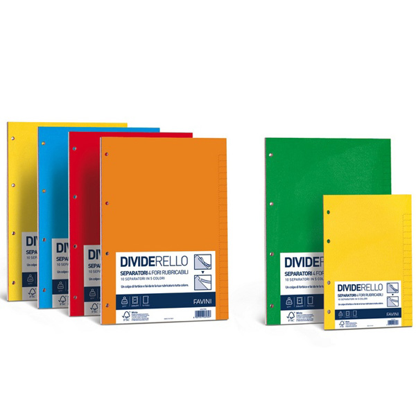 Separatori Dividerello - cartoncino colorato 220 gr - 15x21 cm - mix 5 colori - Favini - conf. 10 pezzi