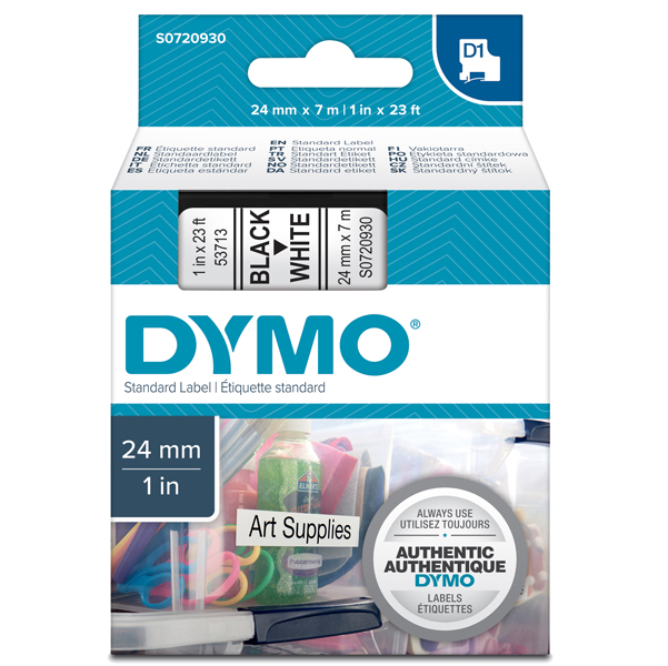 Nastro D1 537130 - 24 mm x 7 mt - nero/bianco - Dymo