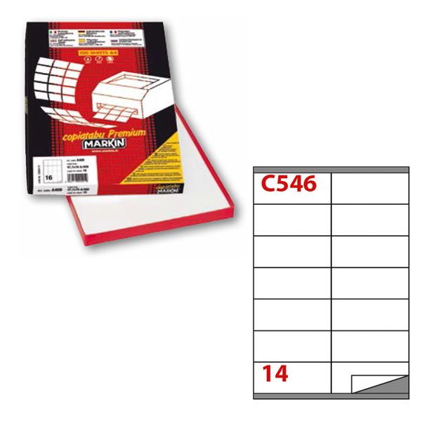 Etichetta adesiva C546 - permanente - 105x40 mm - 14 etichette per foglio - bianco - Markin - scatola 100 fogli A4