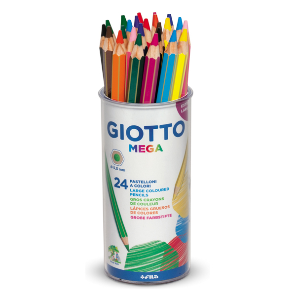 Pastelli colorati Mega - esagonale Ø 9mm lunghezza 18cm e mina Ø 5,50mm - Giotto - Barattolo 24 colori