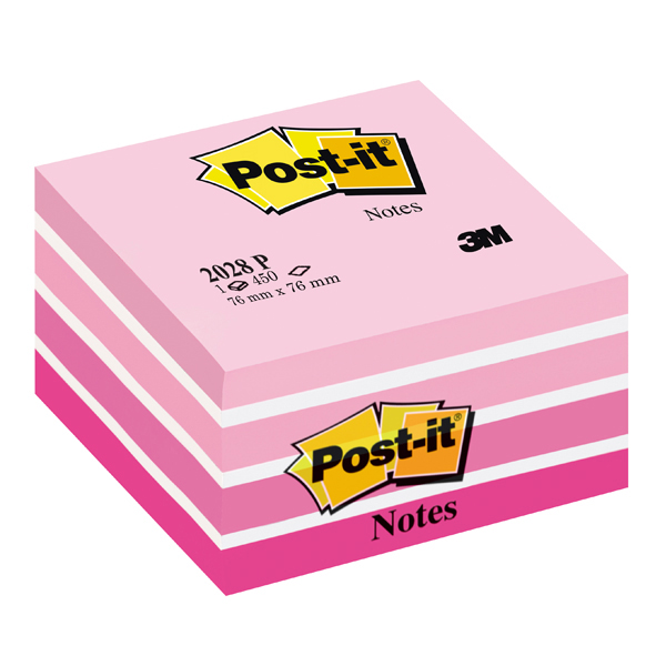 Blocco foglietti Cubo - 76 x 76mm - rosa pastello, rosa corallo, rosa neon, rosa ultra, bianco - 450 fogli - Post it®