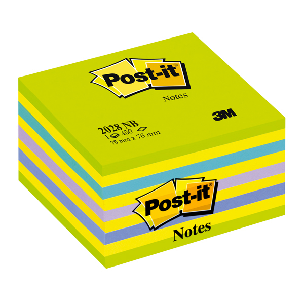 Blocco foglietti Cubo - 76 x 76mm - verde ultra, giallo neon, blu ultra, viola neon, blu - 450 fogli - Post it®