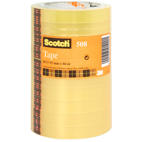 Nastro adesivo Scotch® 508 - 15 mm x 66 mt - trasparente - Scotch® -  torre 10 rotoli