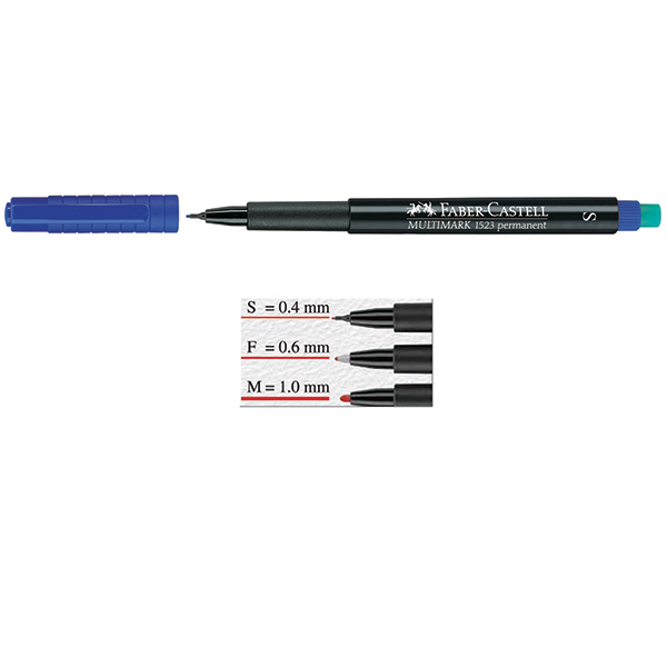 Pennarello Multimark universale permanente con gomma  - punta superfine 0,4mm - blu - Faber Castell