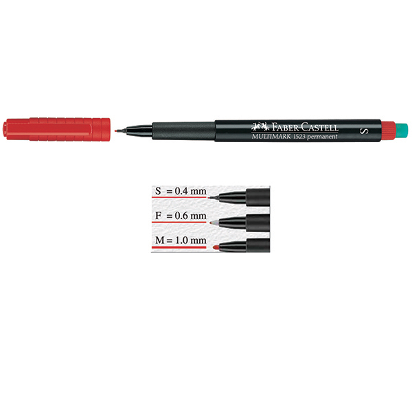 Pennarello Multimark universale permanente con gomma  - punta superfine 0,4mm - rosso - Faber Castell